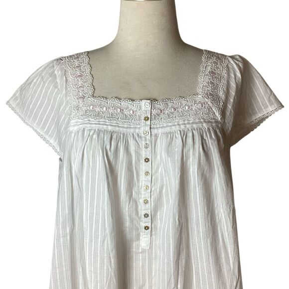 NWT Eileen West Lace Pink Ribbon Nightgown Sleepwear Women’s L 100% Cotton Cotta - Picture 2 of 10